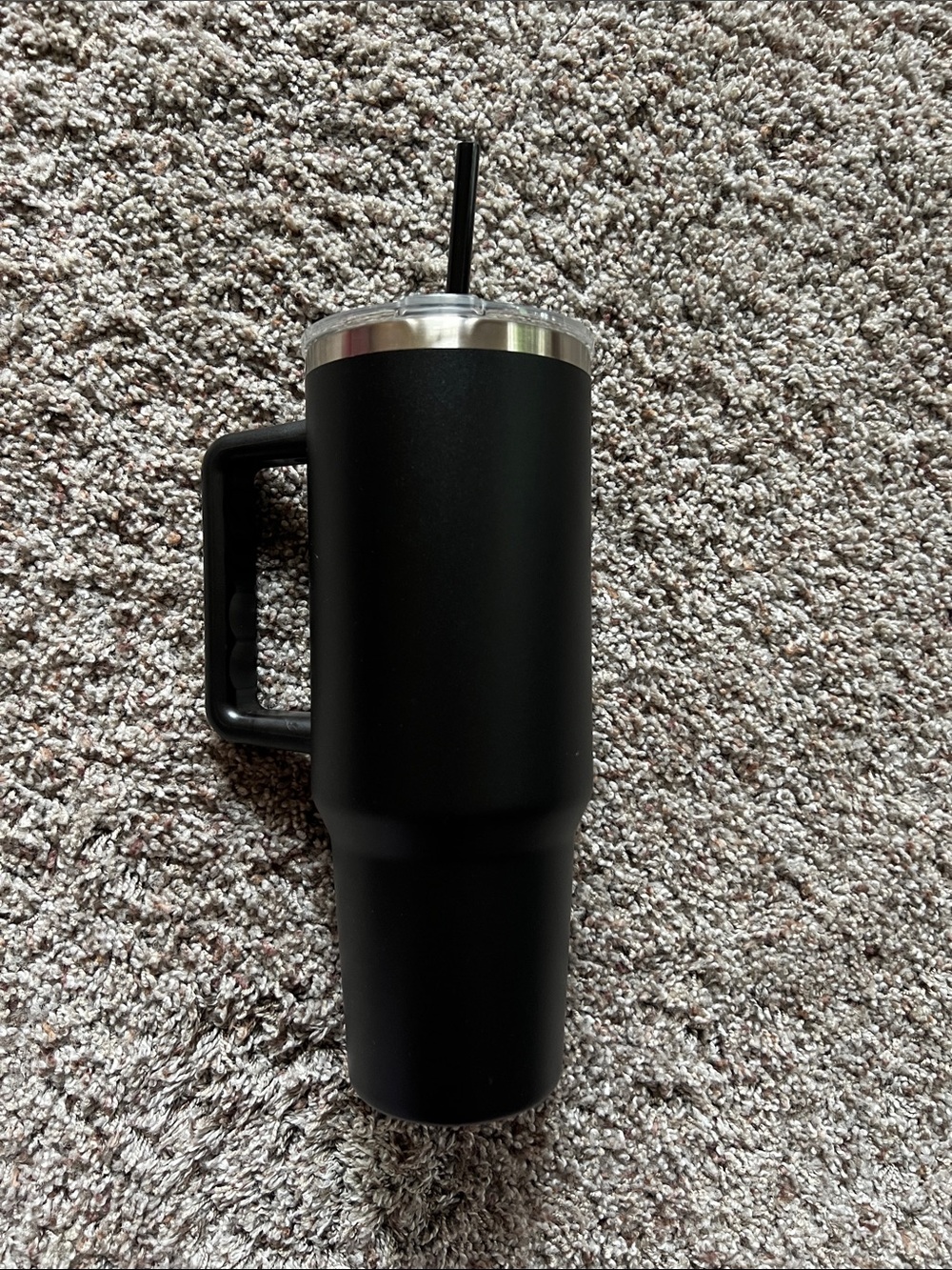 Black Insulated Travel Mug with Handle and Straw - Stainless Lid